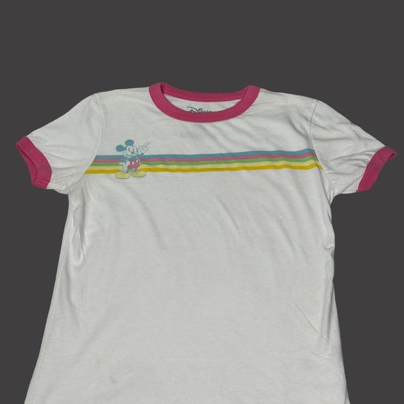 Disney Mickey Top Shirt Girls Size Small Rainbow Stripes Short Sleeves Vintage - Picture 2 of 10